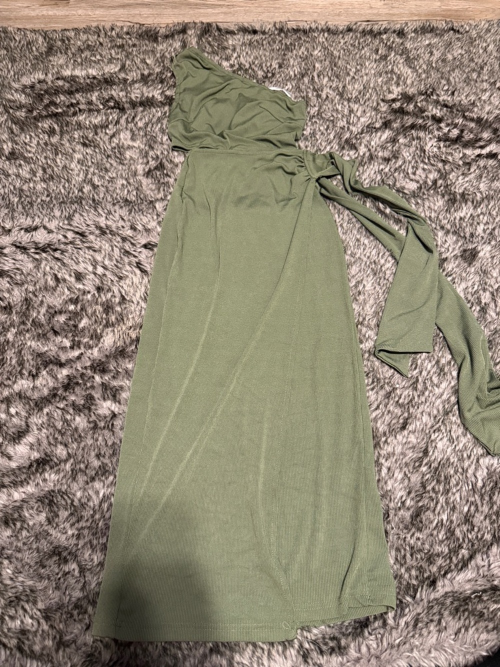 Hello Molly Olive Green One-Shoulder Wrap Dress